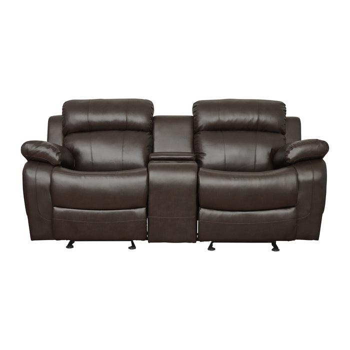 Homelegance - Marille Dark Brown Double Glider Reclining Love Seat W- Cntr Console - 9724Brw-2 - ATL FURNITURE