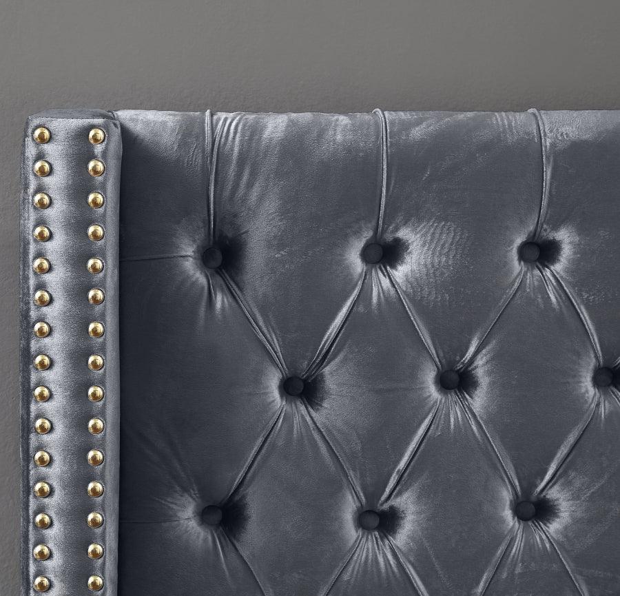Meridian Furniture - Barolo Velvet Queen Bed In Grey - Barologrey-Q - ATL FURNITURE