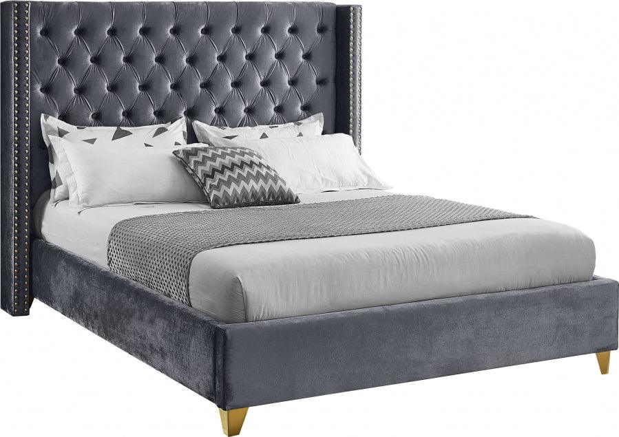 Barolo Velvet King Bed In Grey - Barologrey-K - ATL FURNITURE