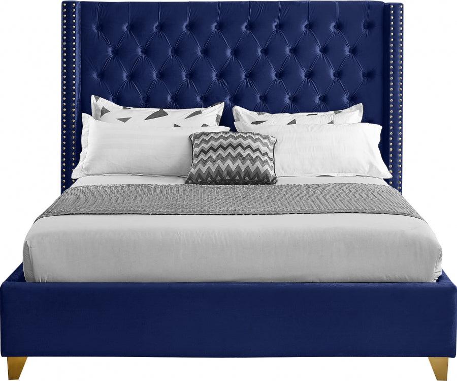 Barolo Velvet King Bed In Navy - Barolonavy-K - ATL FURNITURE