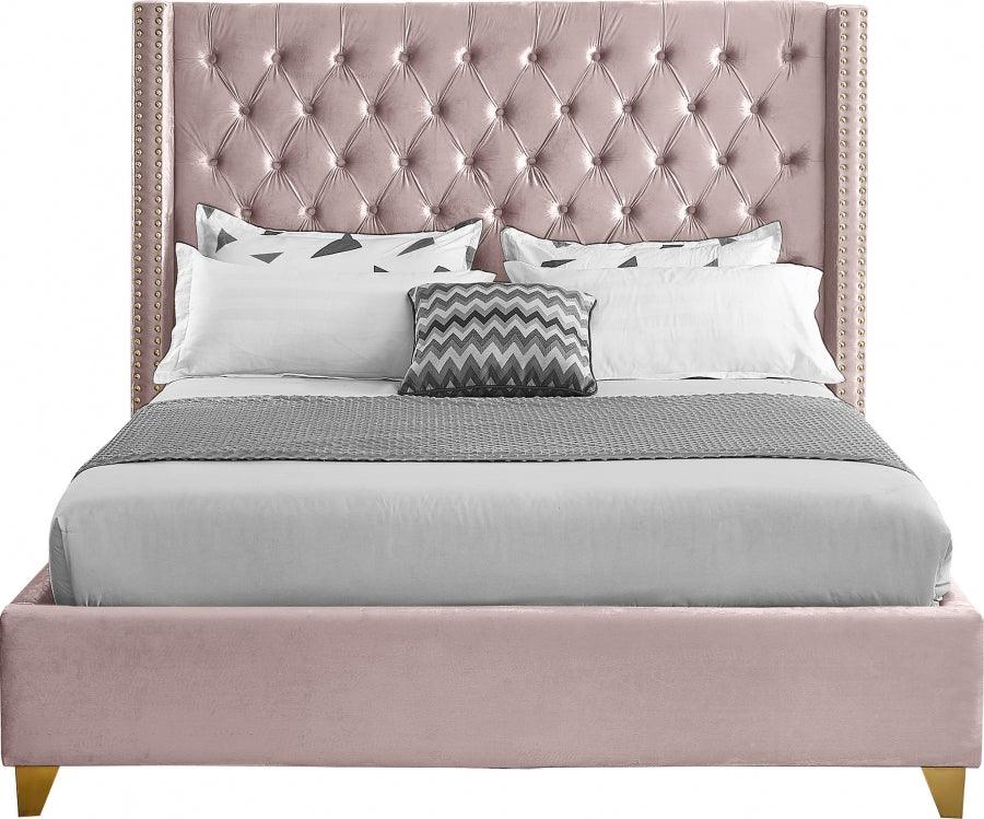 Meridian Furniture - Barolo Velvet Queen Bed In Pink - Barolopink-Q - ATL FURNITURE