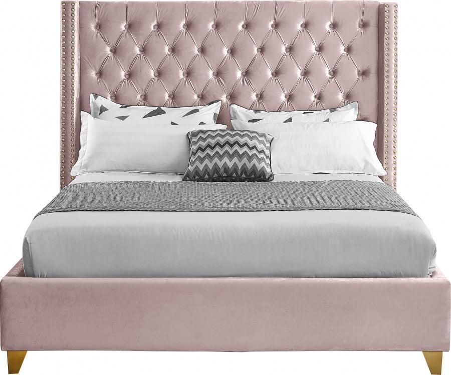 Barolo Velvet King Bed In Pink - Barolopink-K - ATL FURNITURE