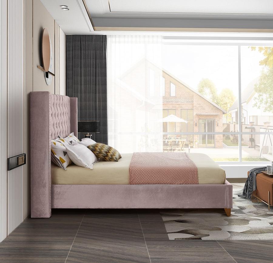 Meridian Furniture - Barolo Velvet Queen Bed In Pink - Barolopink-Q - ATL FURNITURE