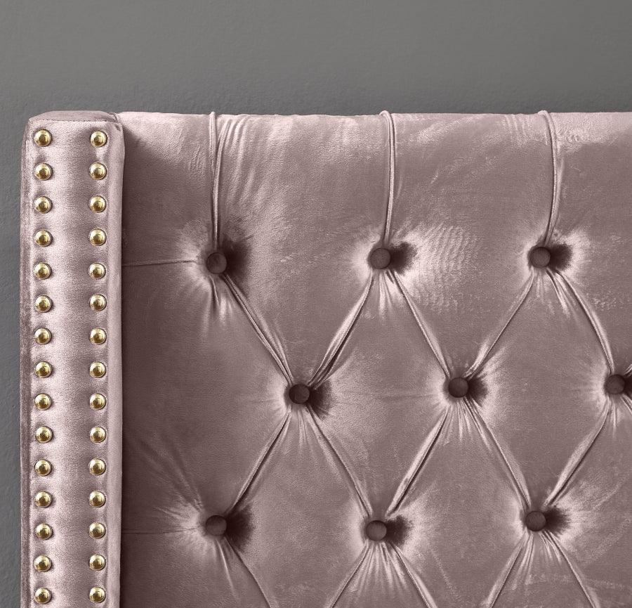Meridian Furniture - Barolo Velvet Queen Bed In Pink - Barolopink-Q - ATL FURNITURE