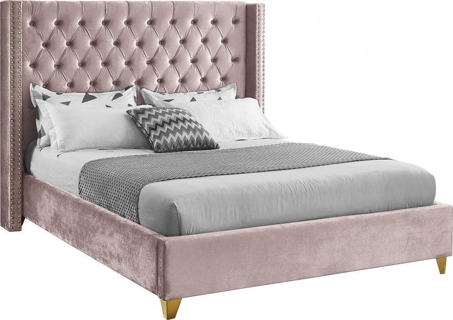 Meridian Furniture - Barolo Velvet Queen Bed In Pink - Barolopink-Q - ATL FURNITURE