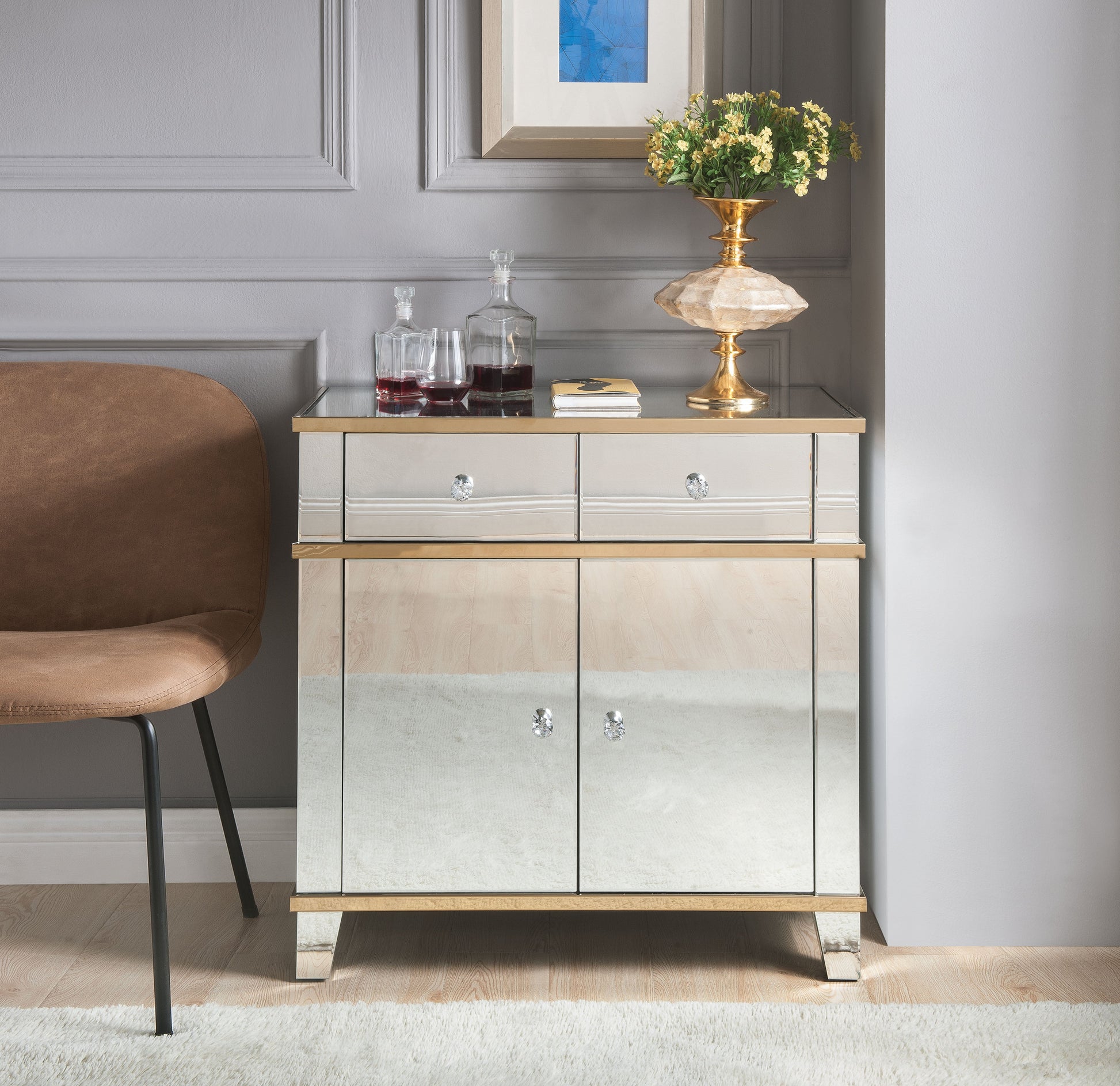 Osma Mirrored & Gold Console Table - ATL FURNITURE