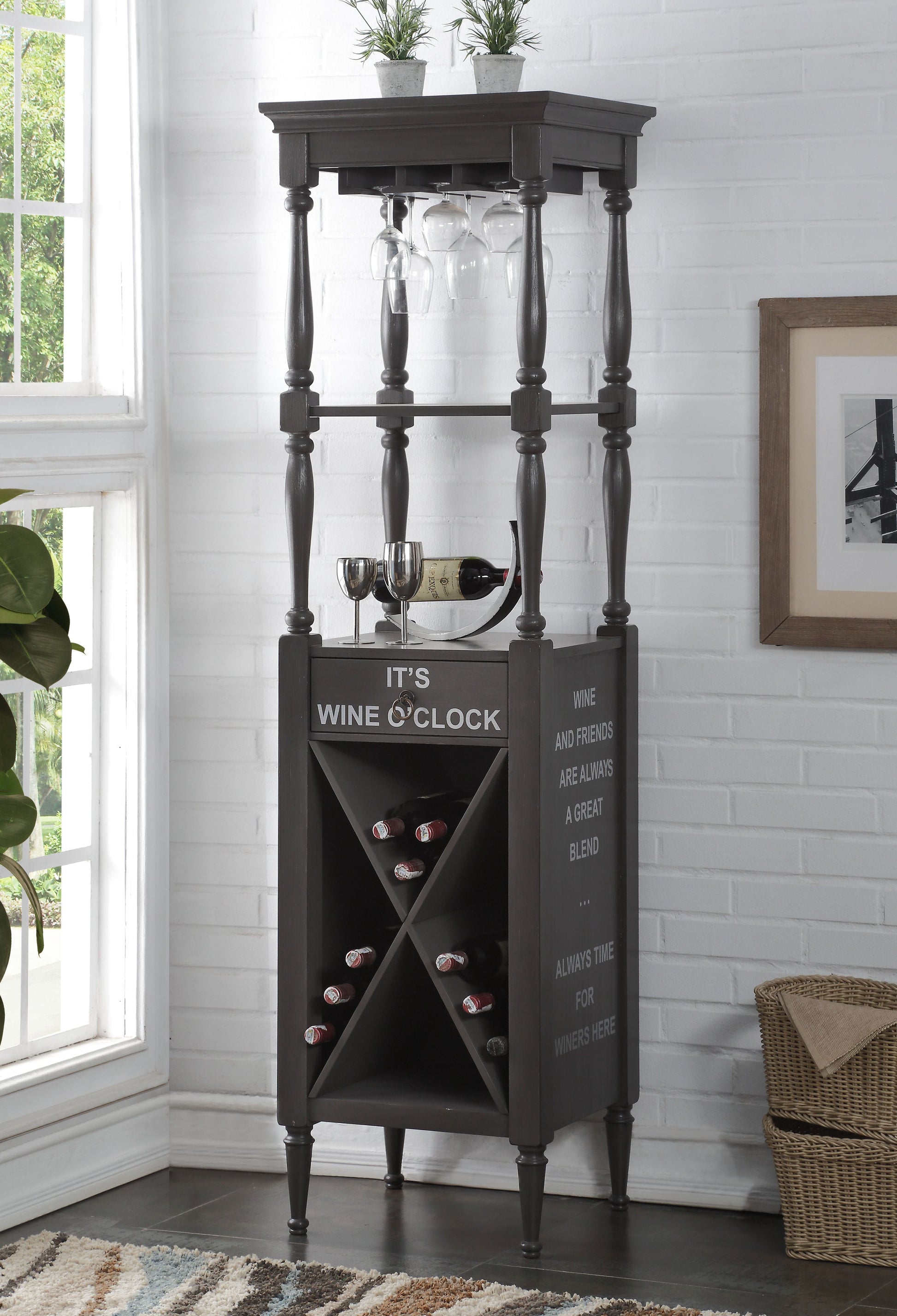 Anthony Antique Gray Wine Cabinet - ATL FURNITURE