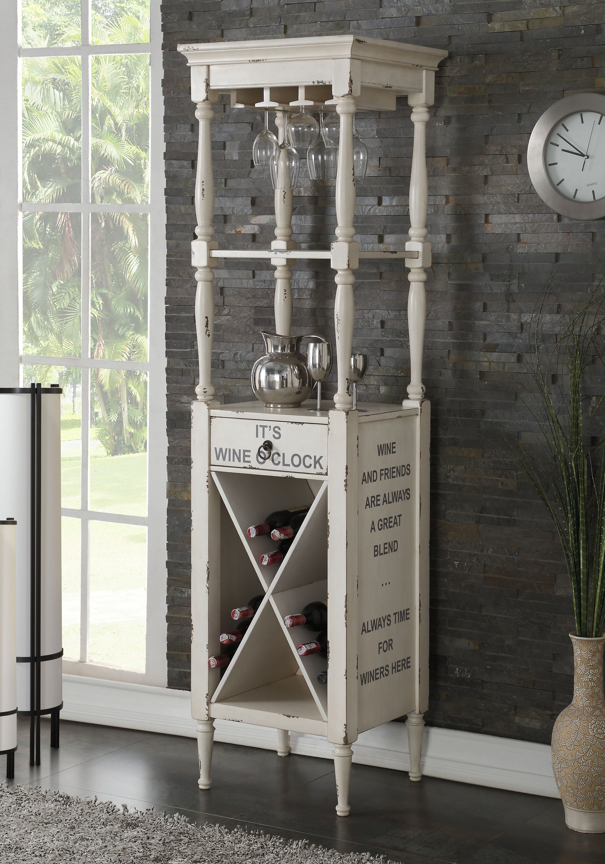 Anthony Antique White Wine Cabinet - ATL FURNITURE