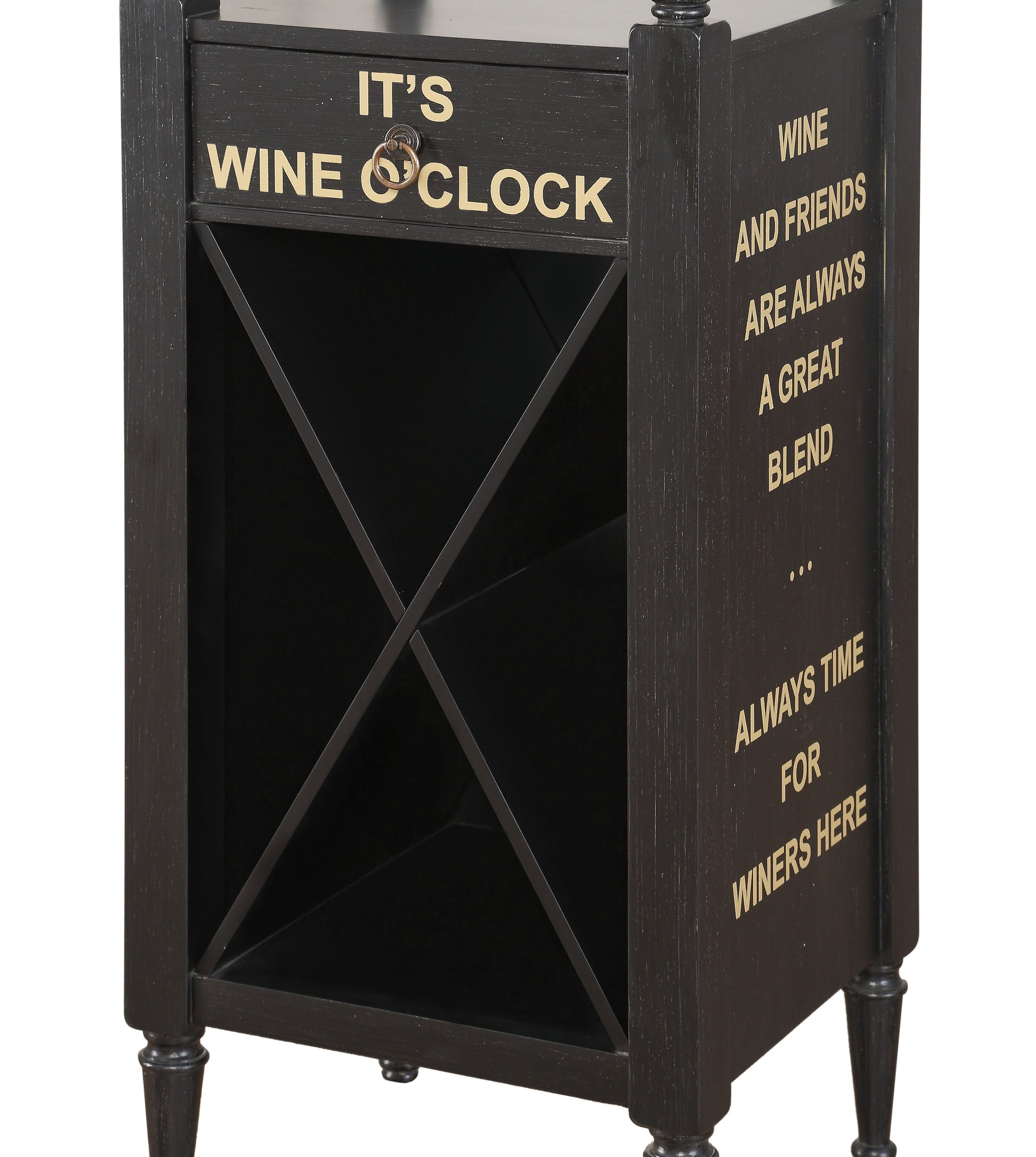 Anthony Antique Black Wine Cabinet - ATL FURNITURE