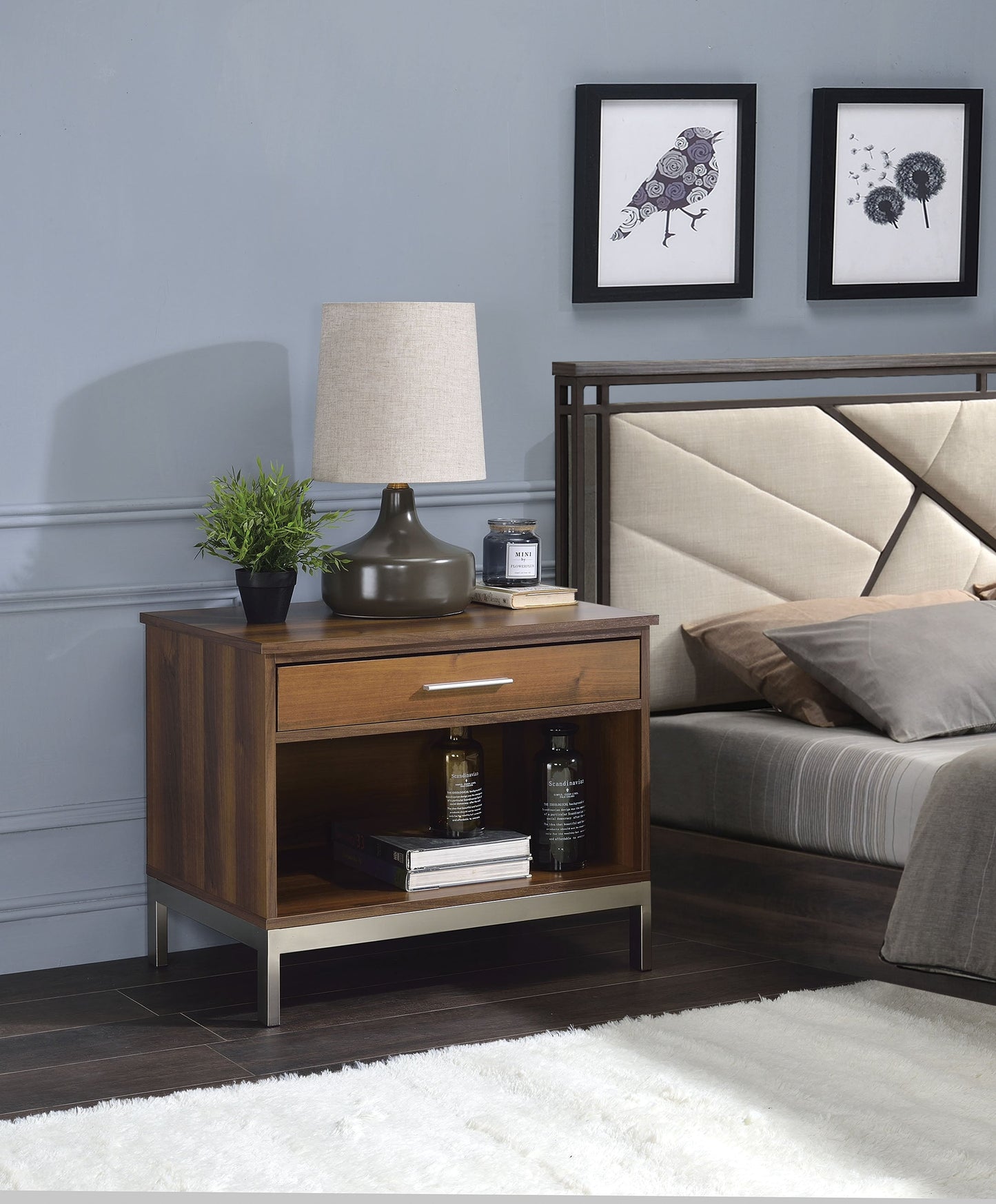 Sterret Walnut & Satin Plated Accent Table - ATL FURNITURE