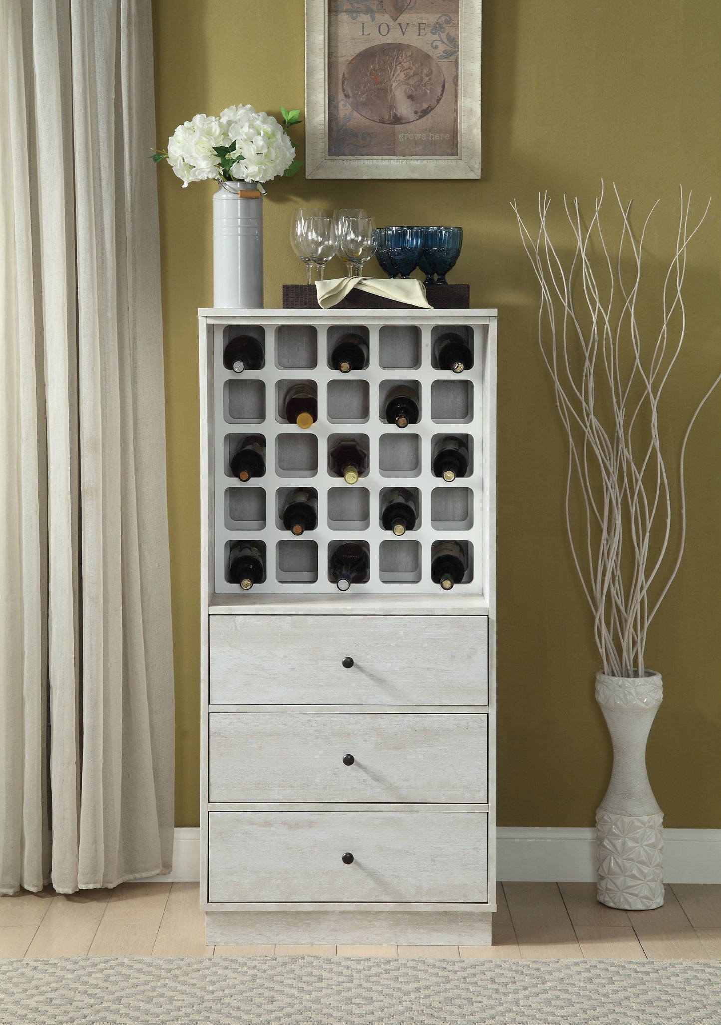 Wiesta Antique White Wine Cabinet - ATL FURNITURE