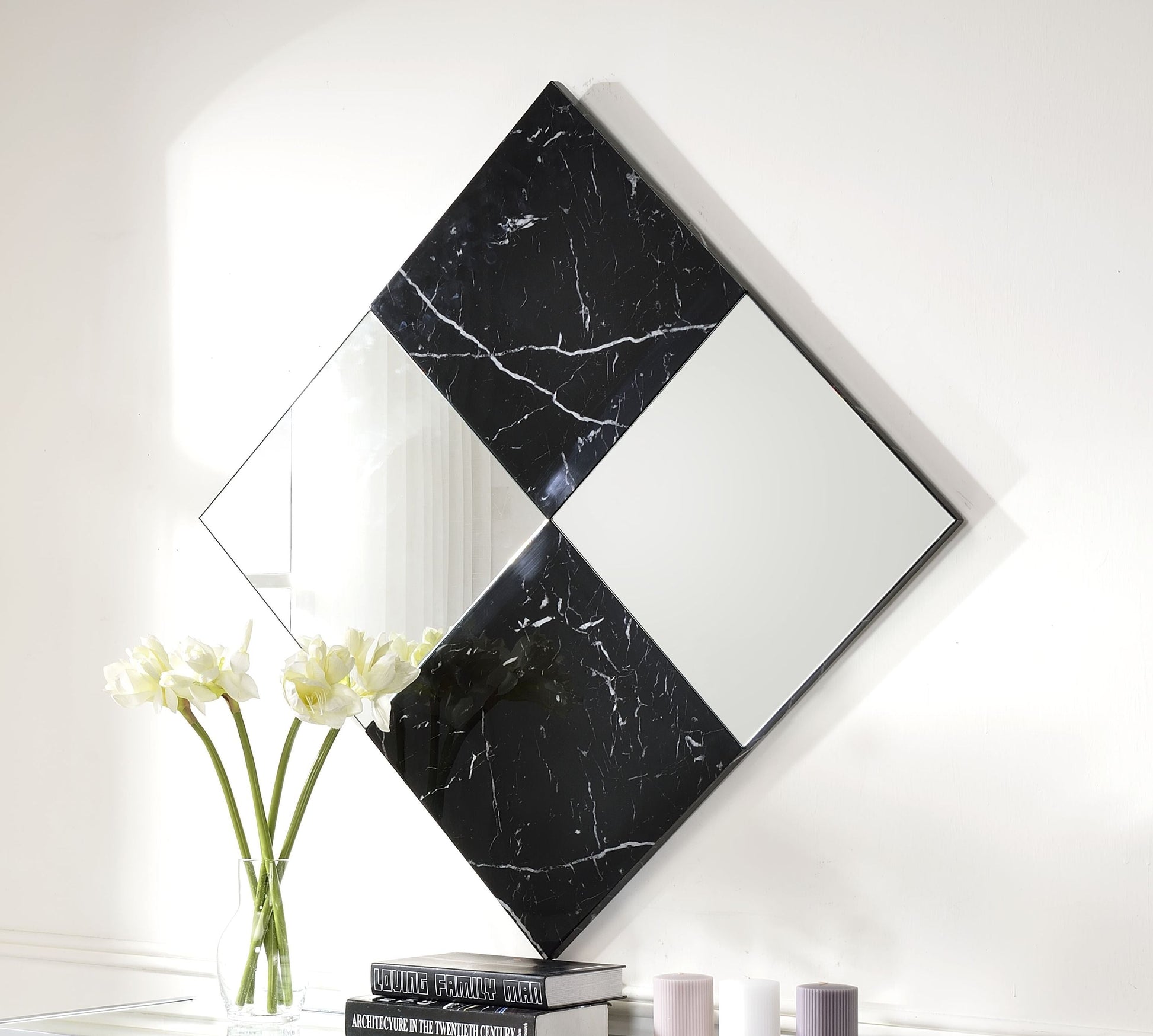 Angwin Mirrored & Faux Marble Accent Mirror (Wall) - ATL FURNITURE