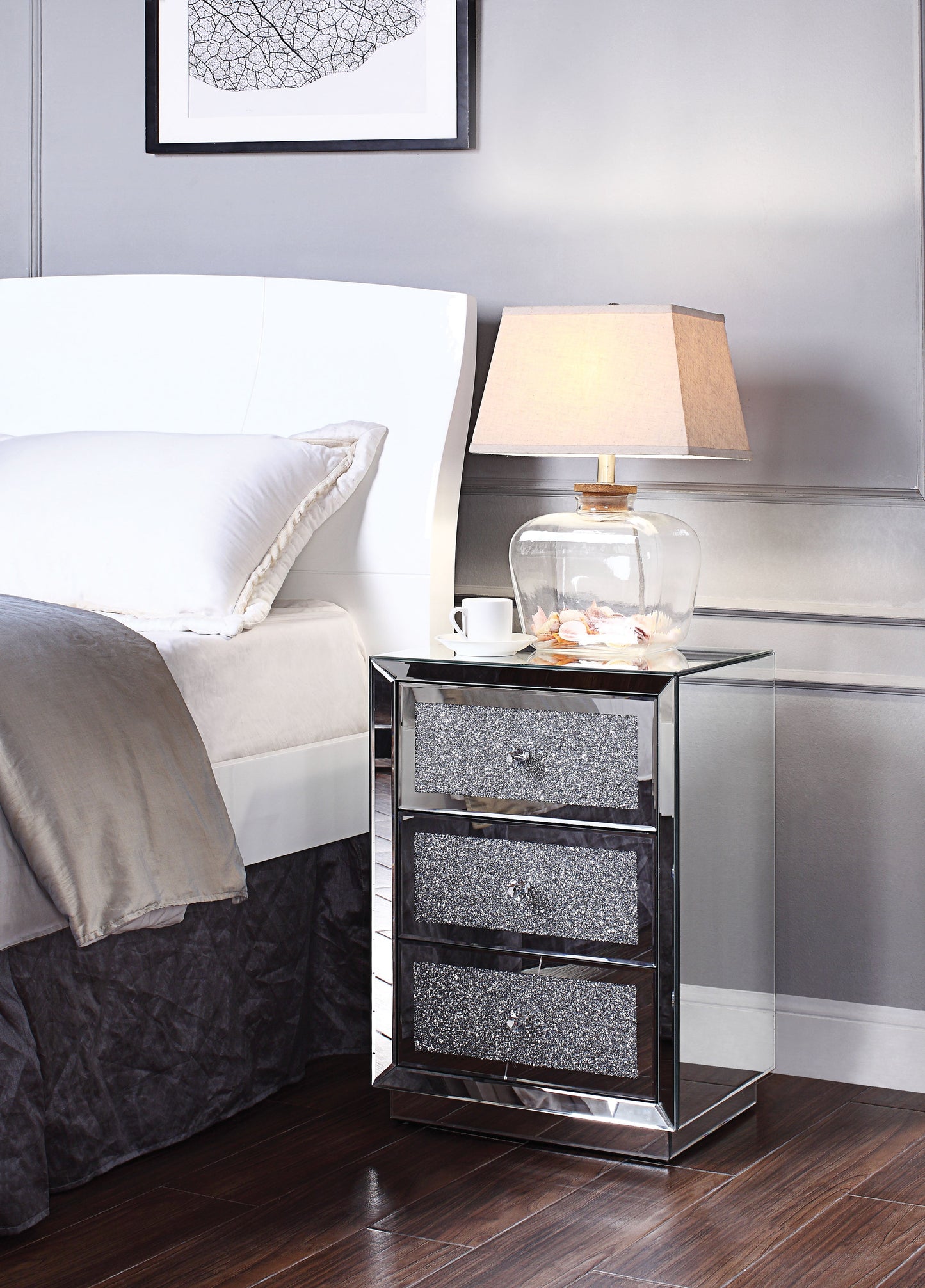 Rekha Mirrored & Faux Crystals Accent Table - ATL FURNITURE