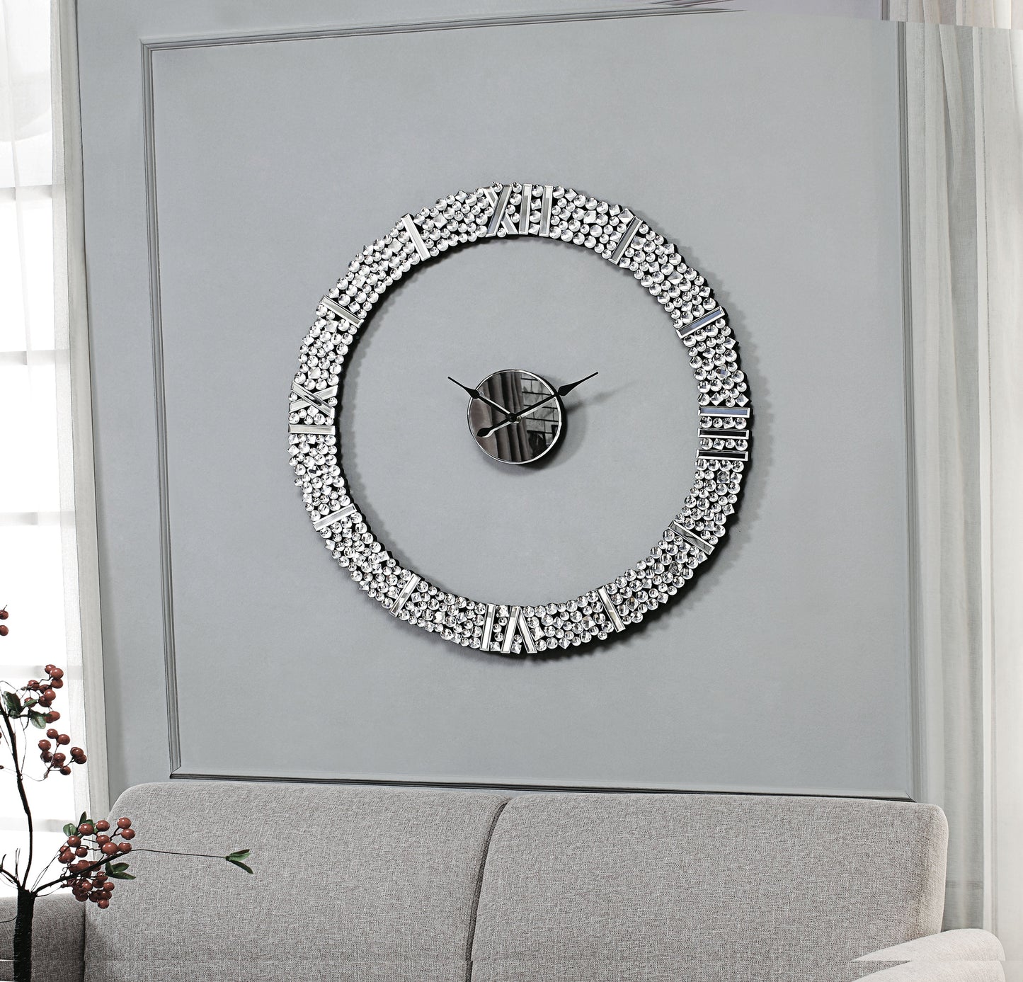 Kachina Mirrored & Faux Gems Wall Clock - ATL FURNITURE