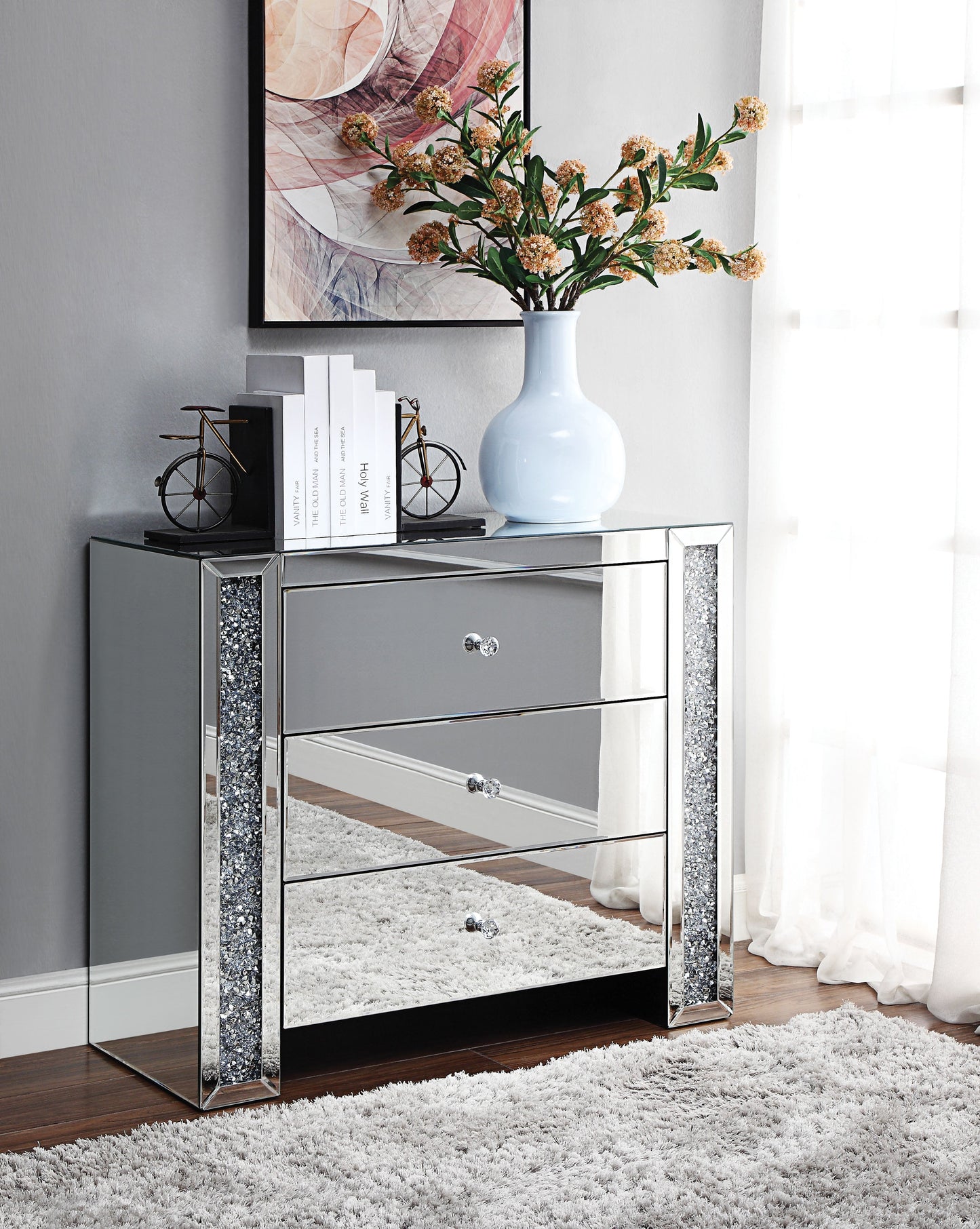 Noralie Mirrored & Faux Diamonds Console Table - ATL FURNITURE