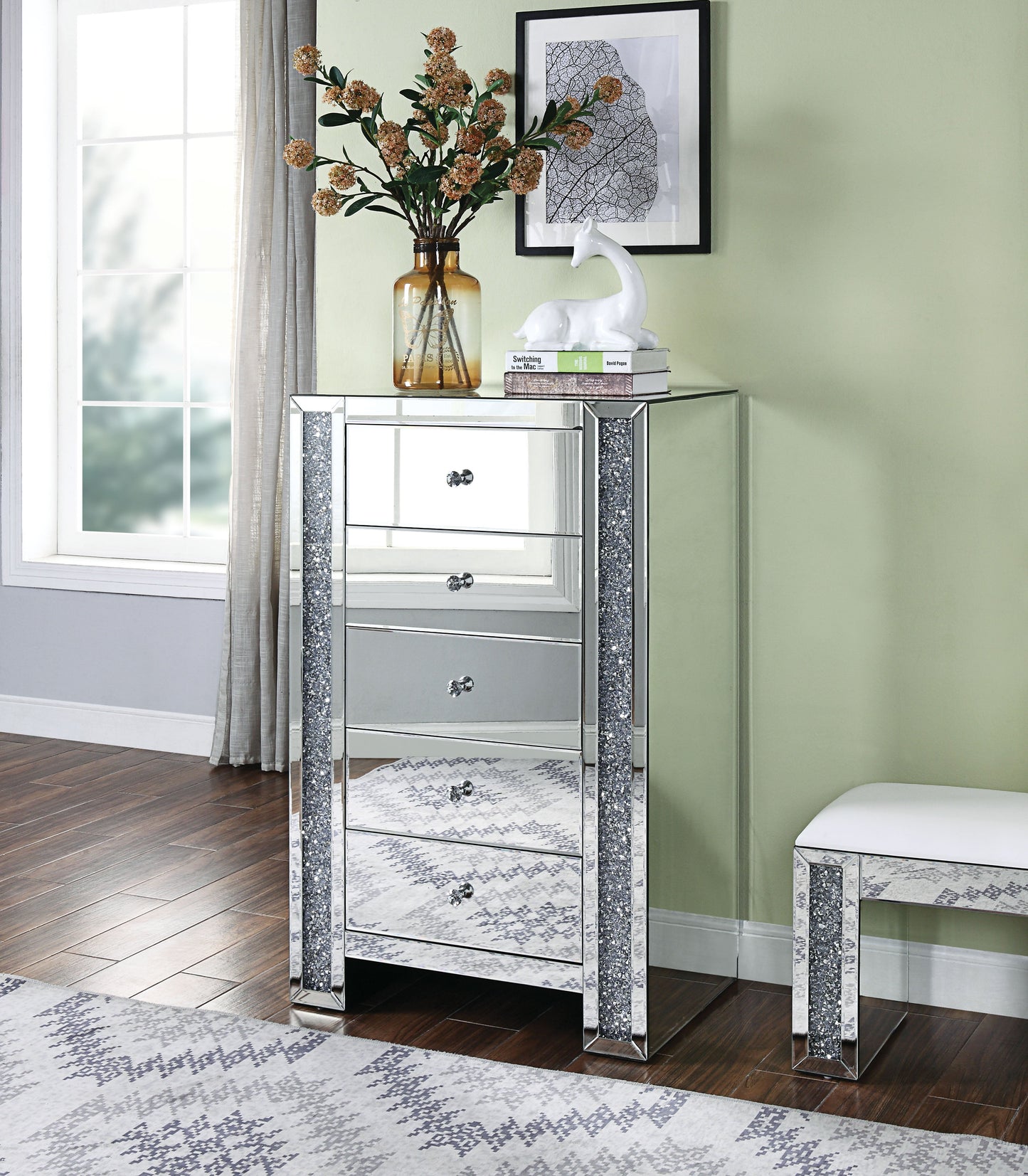 Noralie Mirrored & Faux Diamonds Chest - ATL FURNITURE