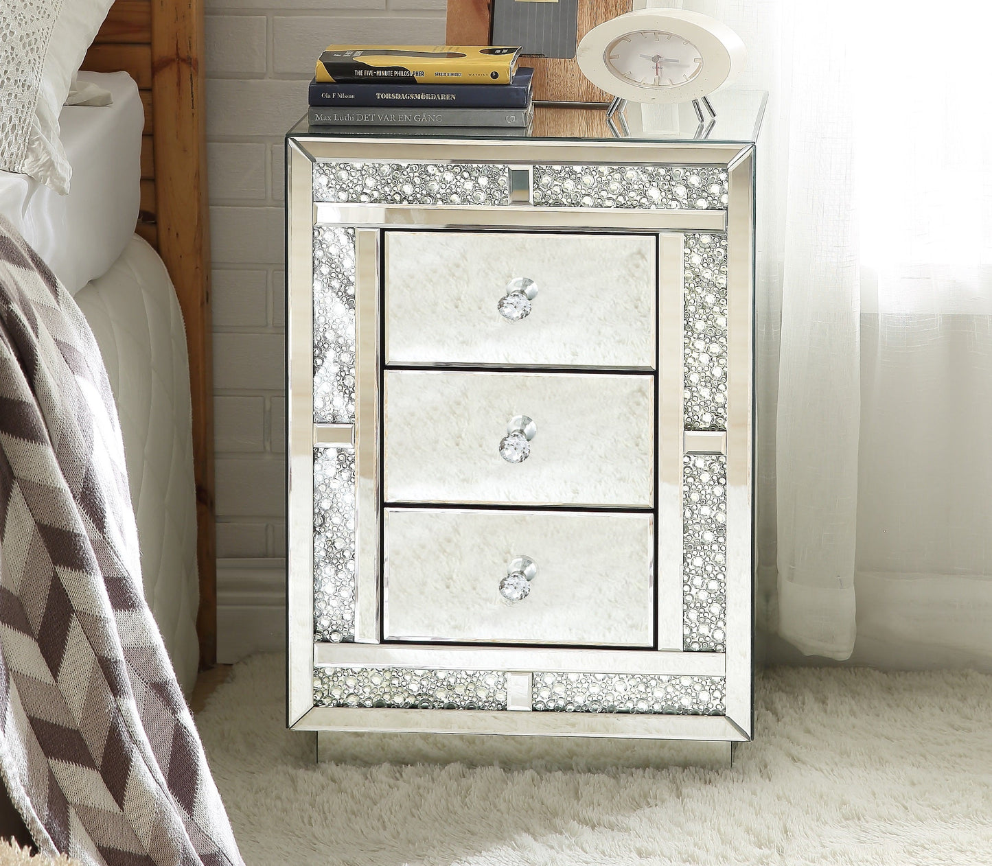 Mallika Mirrored & Faux Crystals Accent Table - ATL FURNITURE