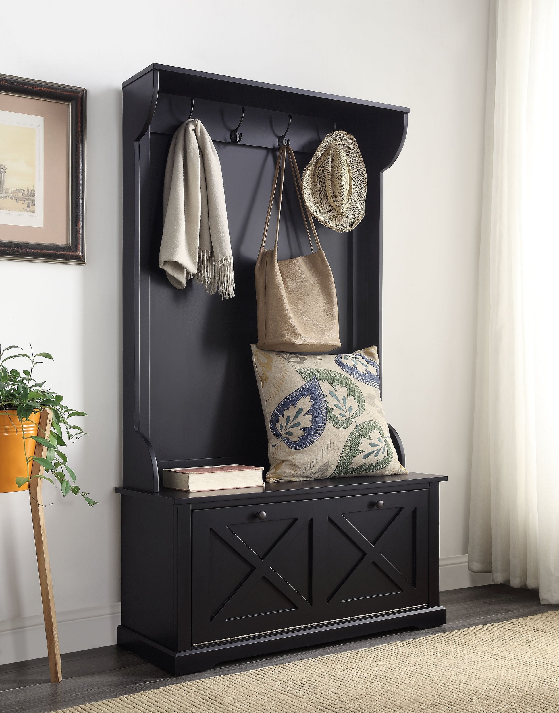 Leona Black Hall Tree - ATL FURNITURE