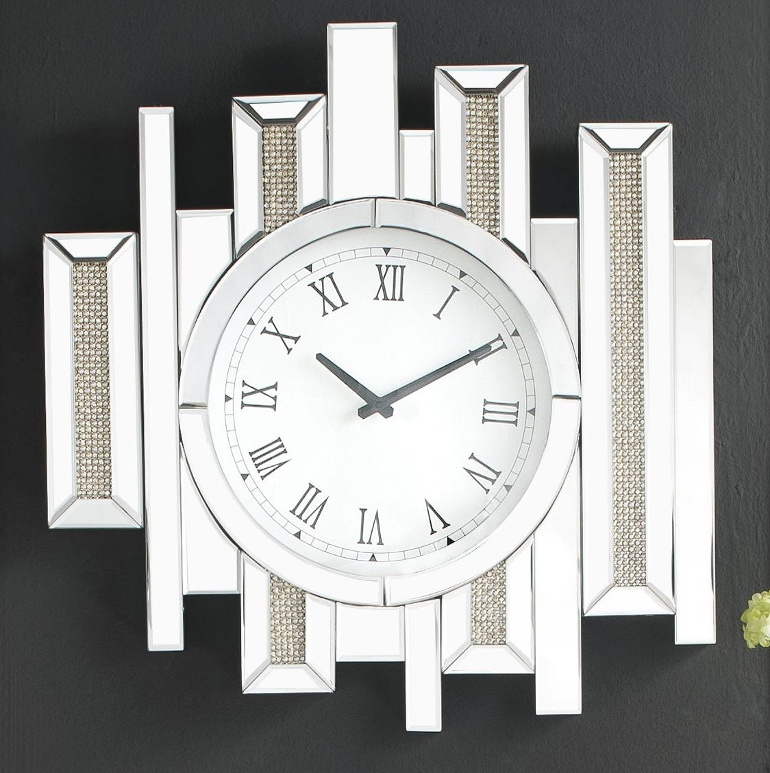 Lavina Mirrored & Faux Diamonds Wall Clock - ATL FURNITURE