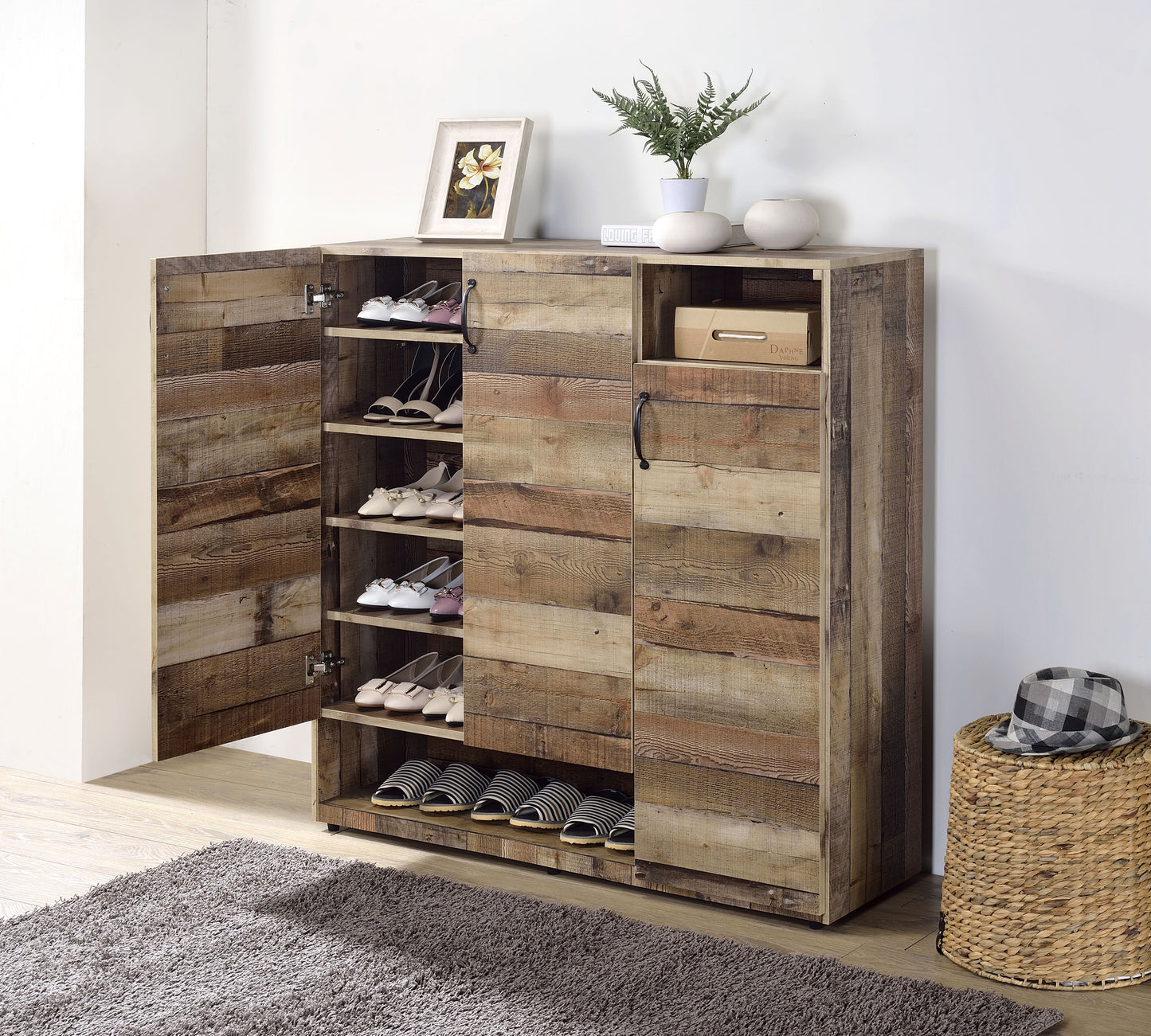 Howia Rustic Gray Oak Cabinet - ATL FURNITURE