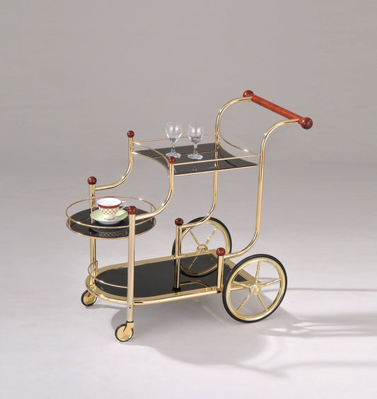 Lacy Gold Plated & Black Glass Serving Cart - ATL FURNITURE