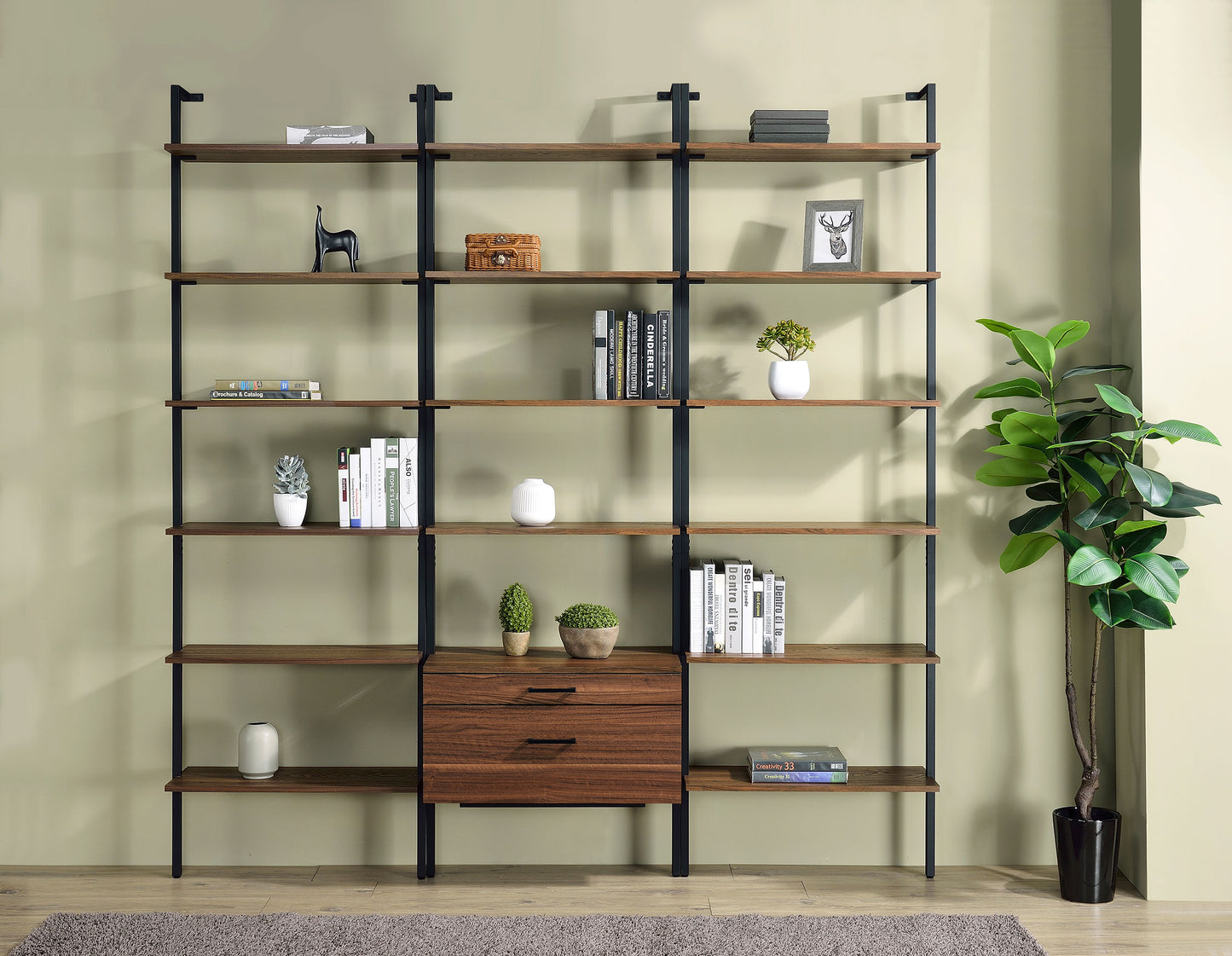 Owens 96-inch 6-shelf Wall Bookshelf Walnut