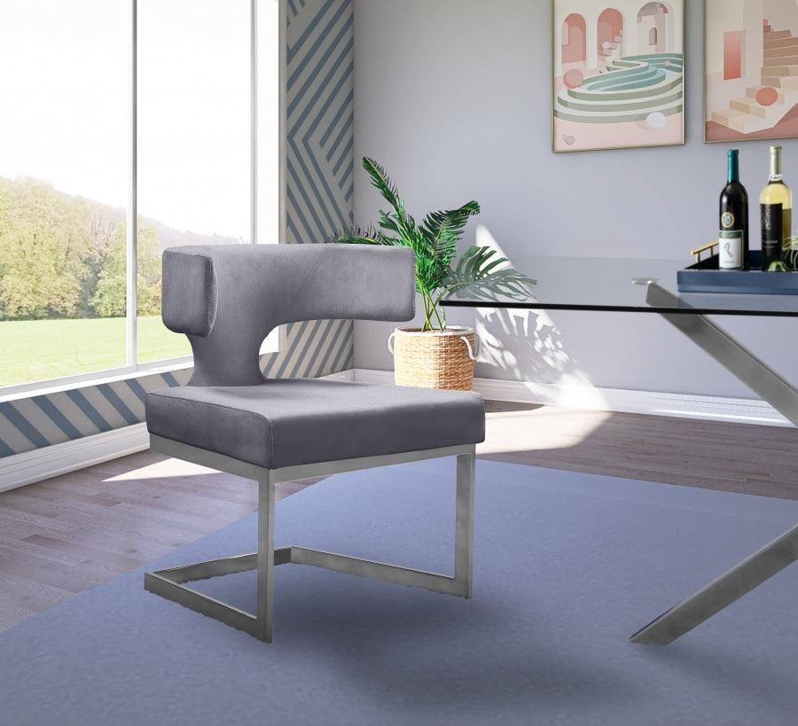 Meridian Furniture - Alexandra Velvet Dining Chair Set Of 2 In Grey - 954Grey-C - ATL FURNITURE