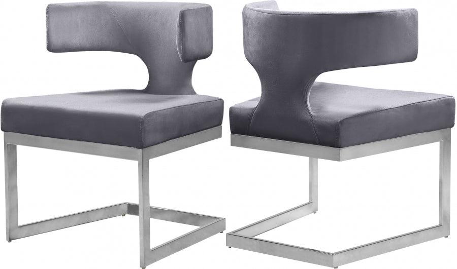 Meridian Furniture - Alexandra Velvet Dining Chair Set Of 2 In Grey - 954Grey-C - ATL FURNITURE