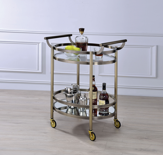 Lakelyn Brushed Bronze & Clear Glass Serving Cart - ATL FURNITURE