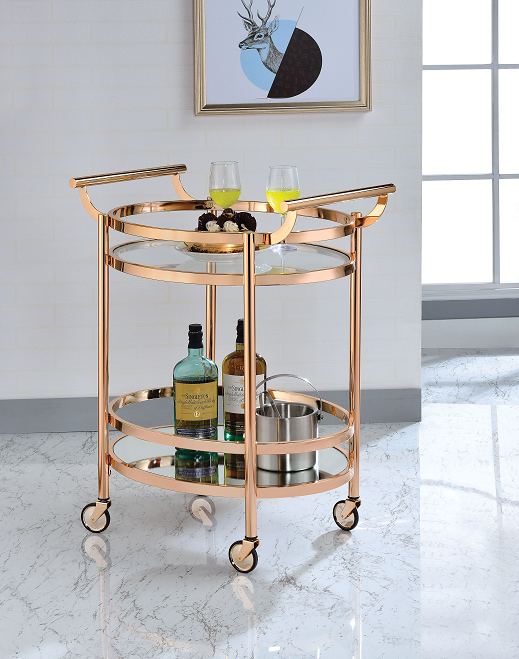 Lakelyn Rose Gold & Clear Glass Serving Cart - ATL FURNITURE