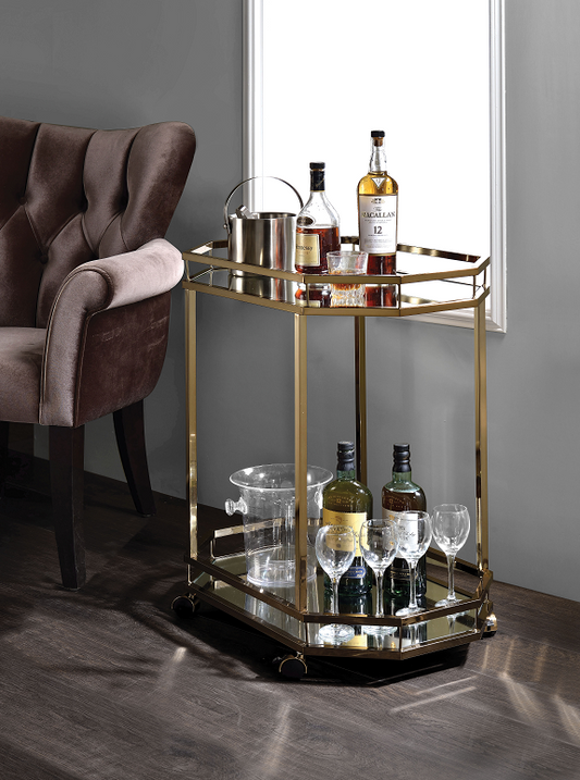 Lacole Champagne & Mirror Serving Cart - ATL FURNITURE