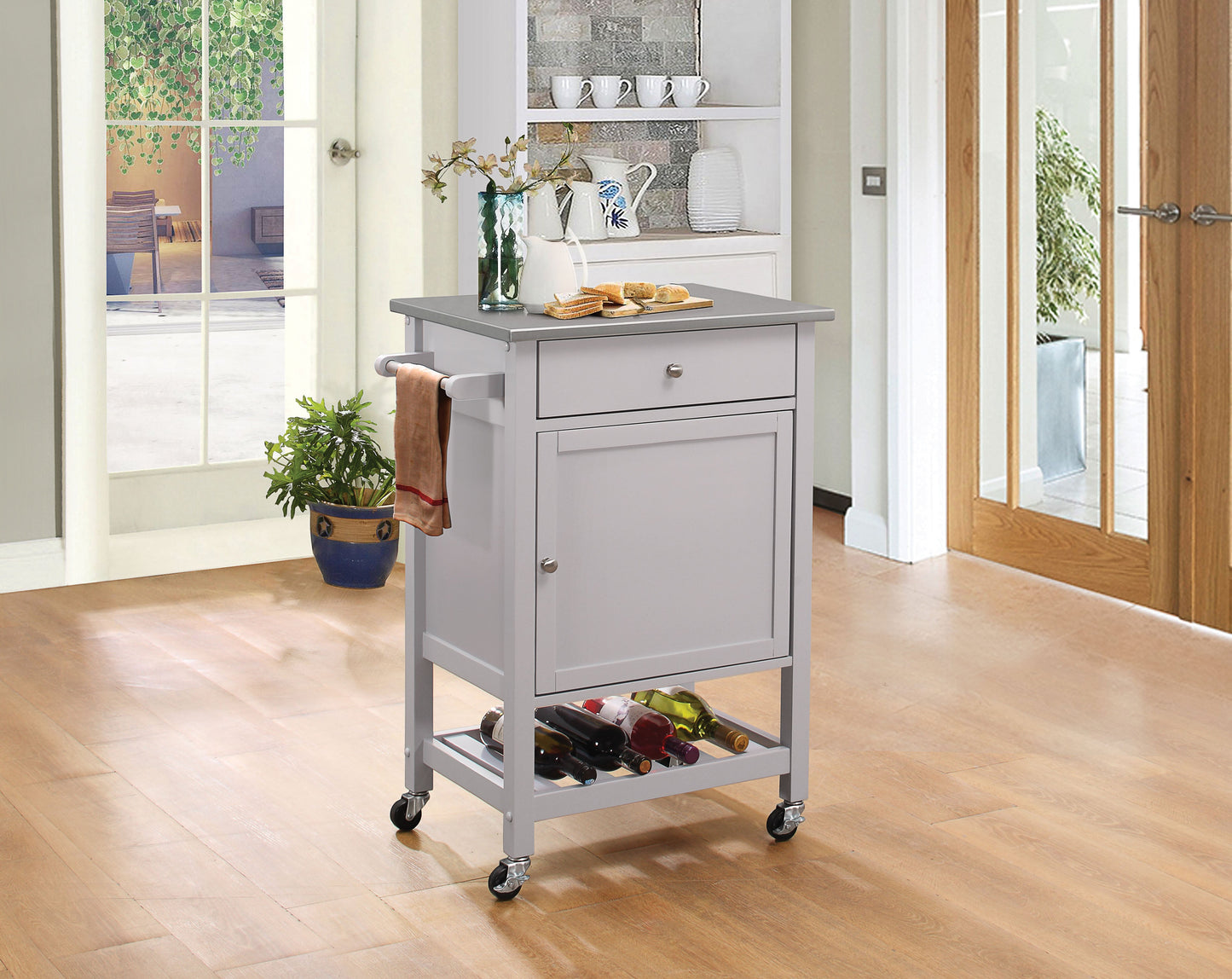 Hoogzen Stainless Steel & Gray Kitchen Cart - ATL FURNITURE