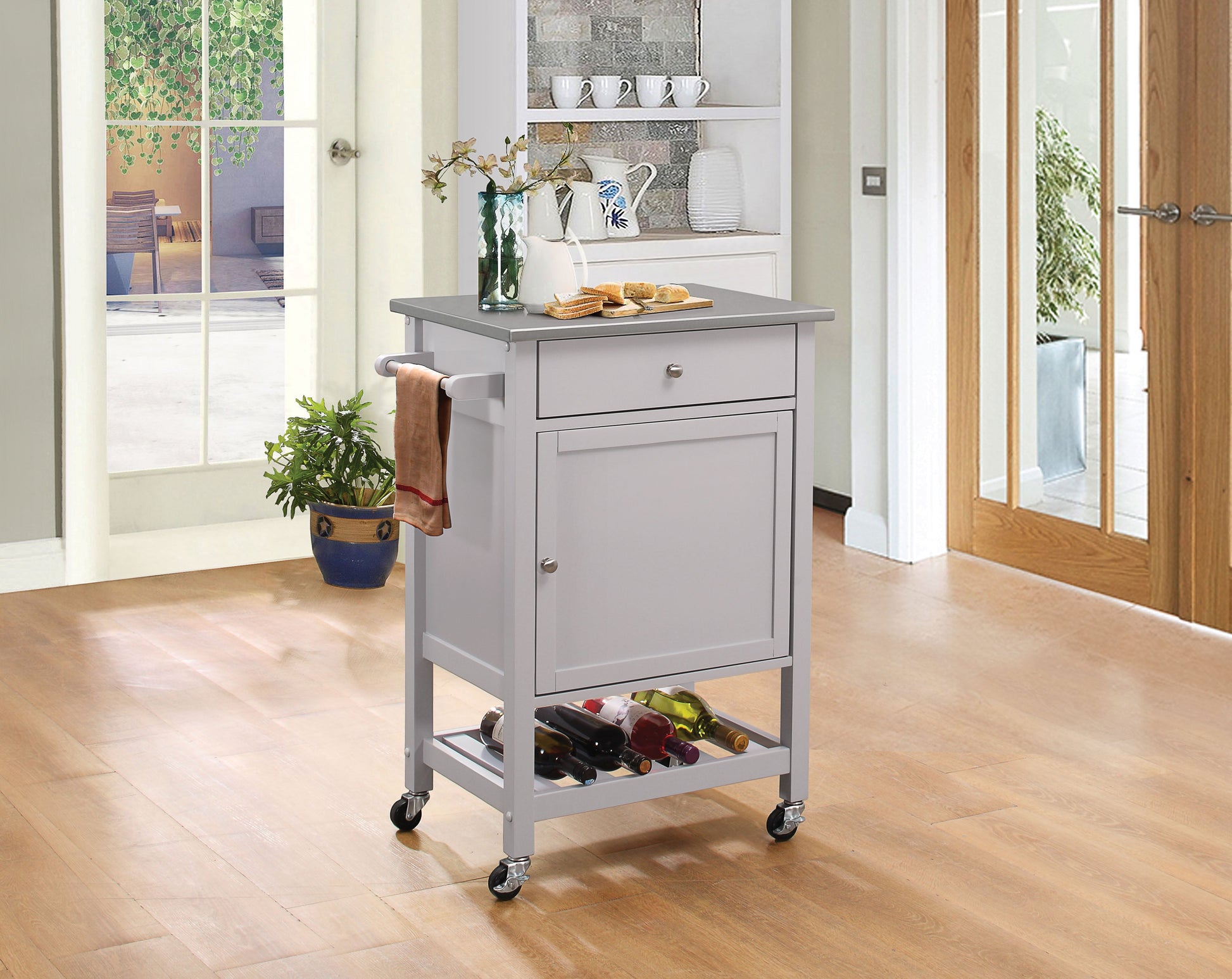 Hoogzen Stainless Steel & Gray Kitchen Cart - ATL FURNITURE