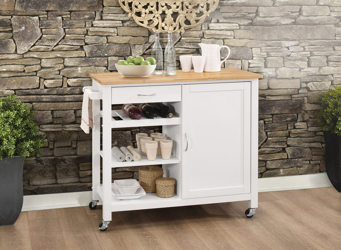 Ottawa Natural & White Kitchen Cart - ATL FURNITURE