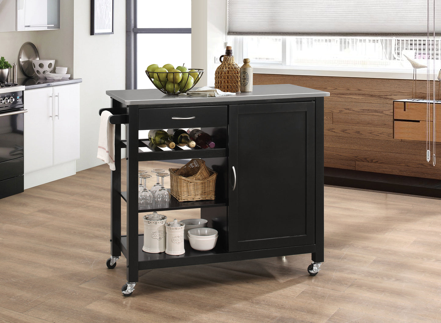 Ottawa Stainless Steel & Black Kitchen Cart - ATL FURNITURE