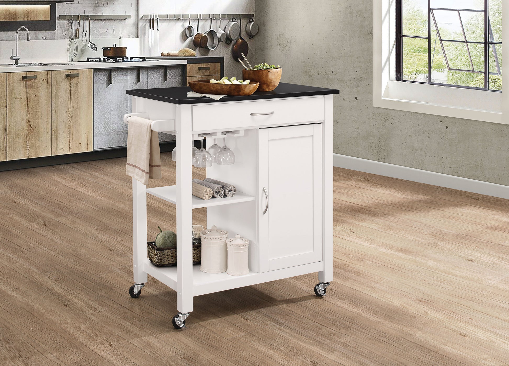 Ottawa Black & White Kitchen Cart - ATL FURNITURE