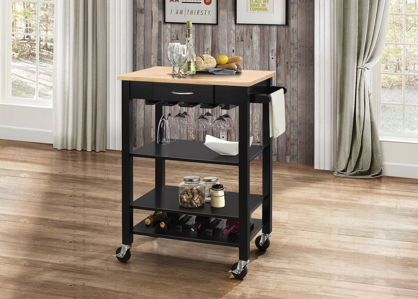 Ottawa Natural & Black Kitchen Cart - ATL FURNITURE