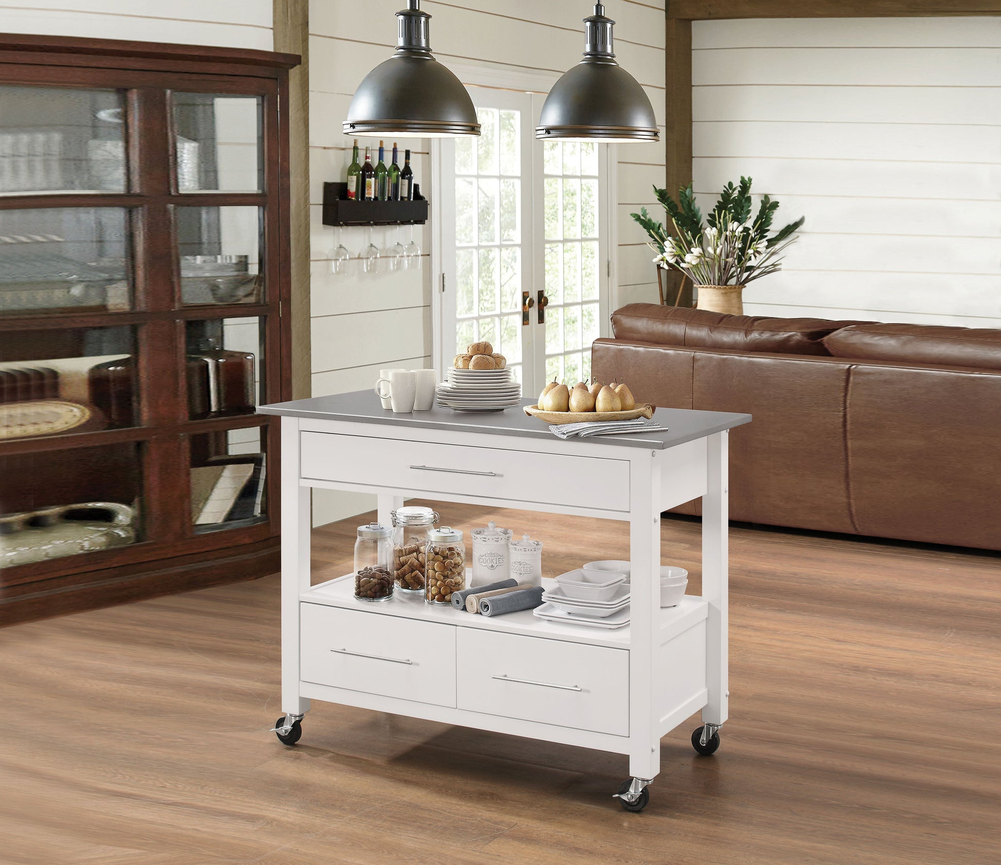 Ottawa Stainless Steel & White Kitchen Cart - ATL FURNITURE