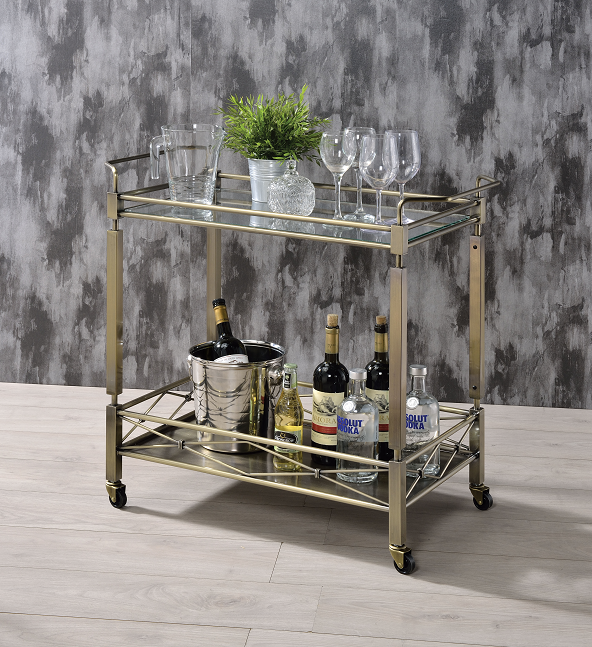 Matiesen Antique Gold & Clear Glass Serving Cart - ATL FURNITURE