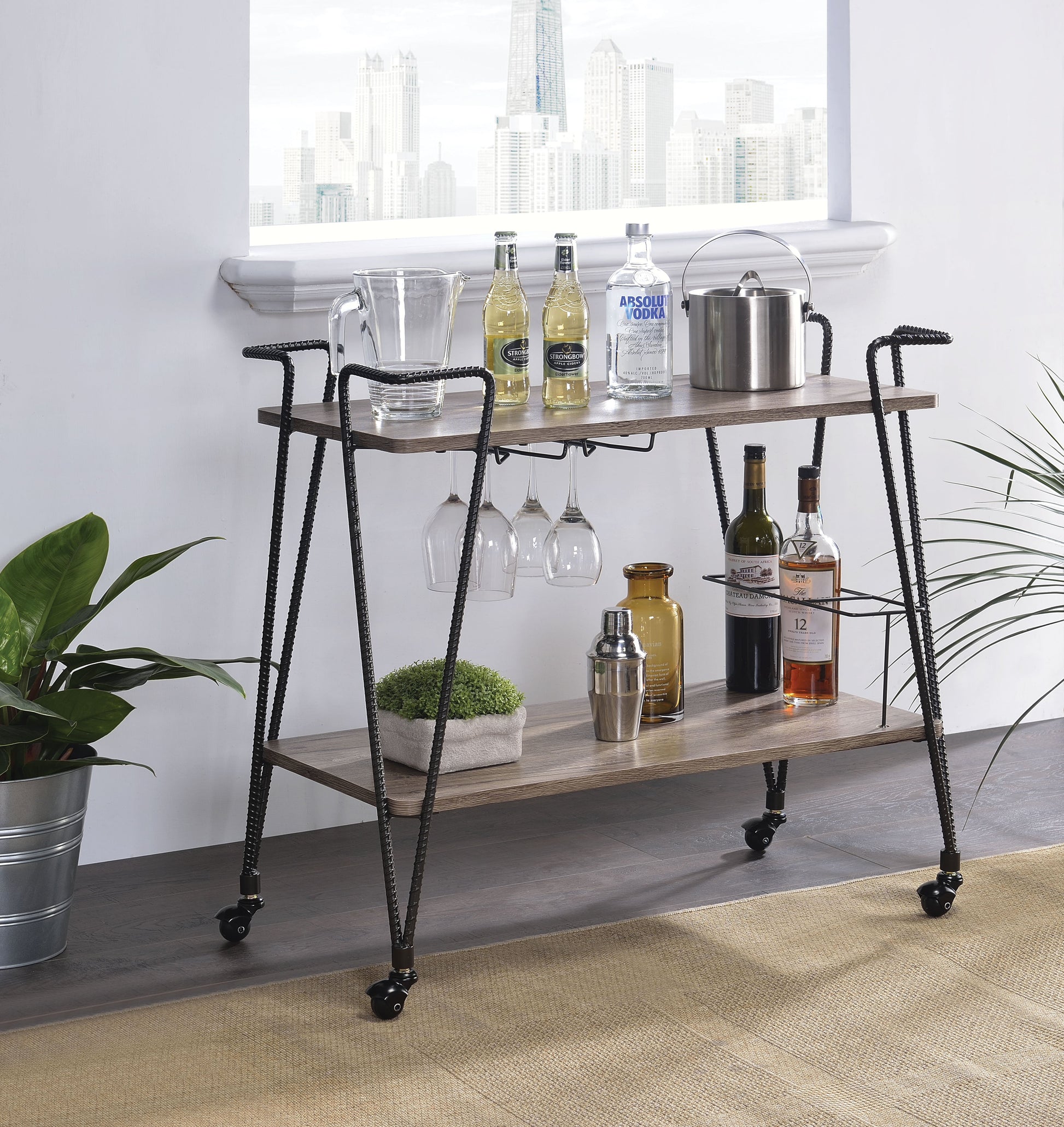 Paulsen Rustic Oak & Dark Bronze Serving Cart - ATL FURNITURE