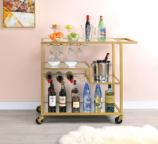 Adamsen Champagne & Mirror Serving Cart - ATL FURNITURE