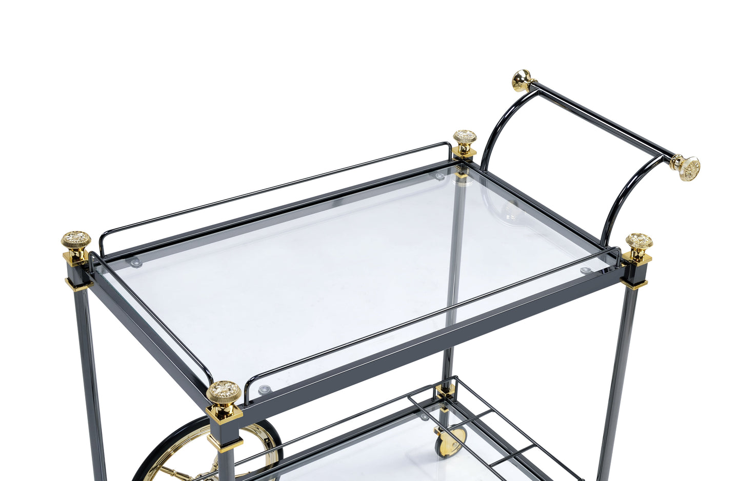 Cyrus Black/Gold & Clear Glass Serving Cart - ATL FURNITURE