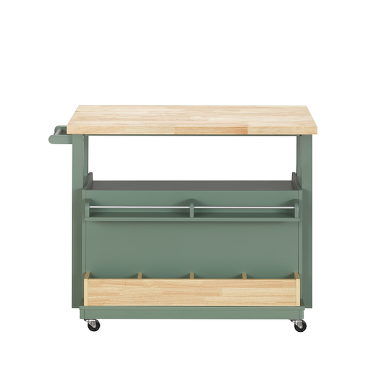 Harper Natural & Green Kitchen Cart - ATL FURNITURE