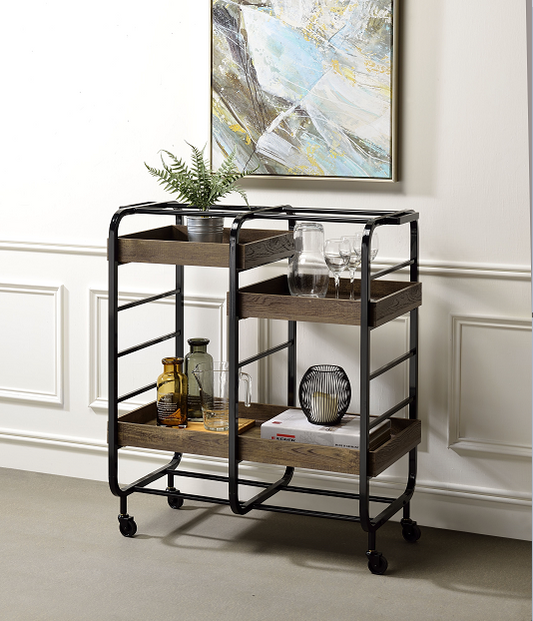 Vorrik Black & Walnut Serving Cart - ATL FURNITURE