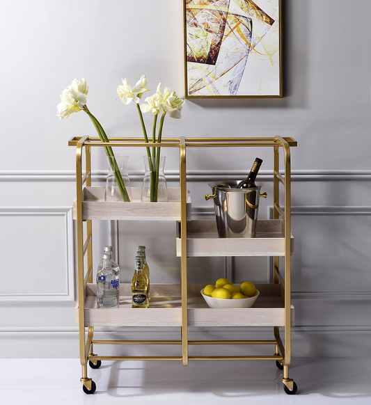 Vorrik Gold & White-Washed Serving Cart - ATL FURNITURE