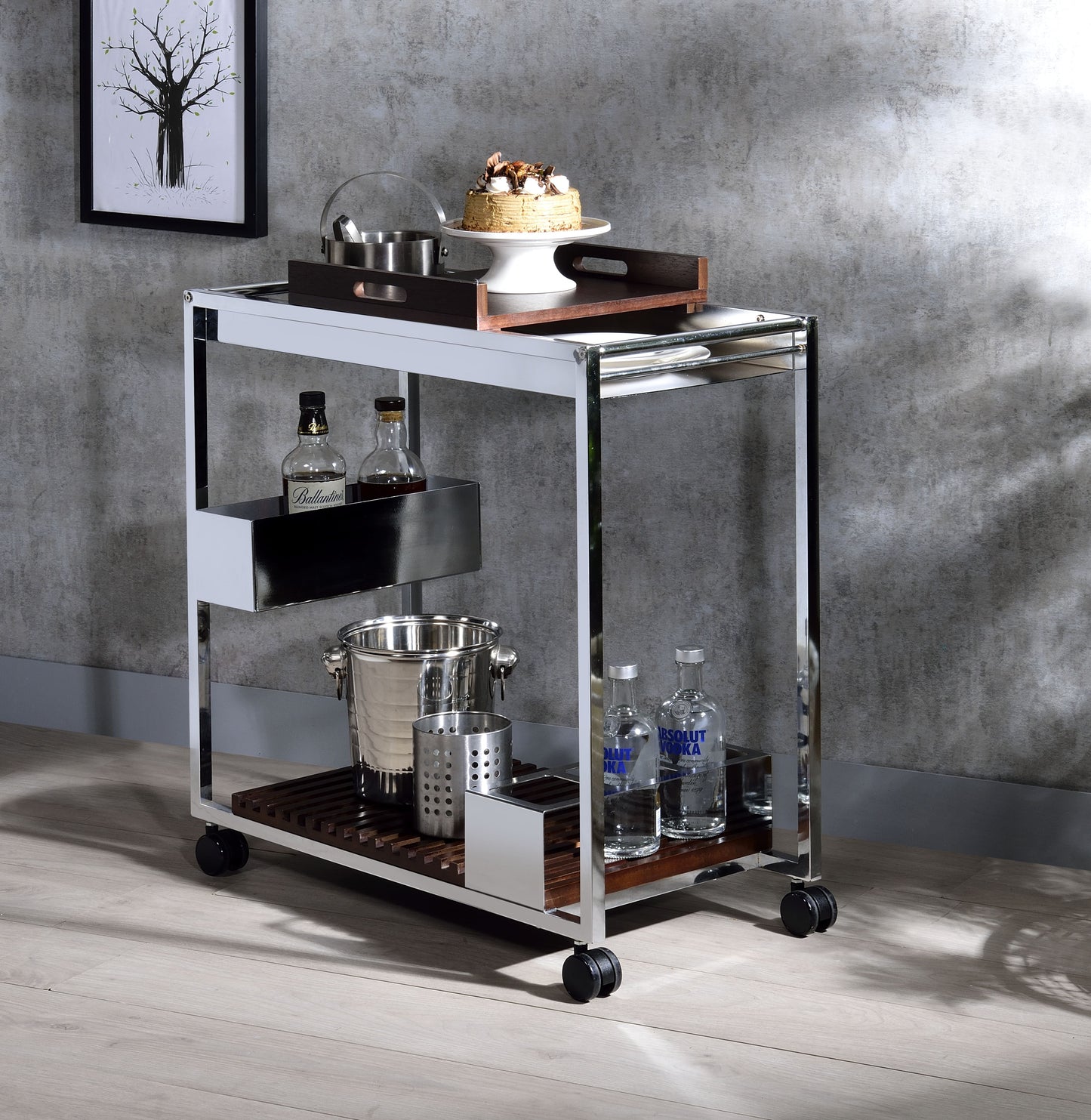 Lisses Chrome Serving Cart - ATL FURNITURE