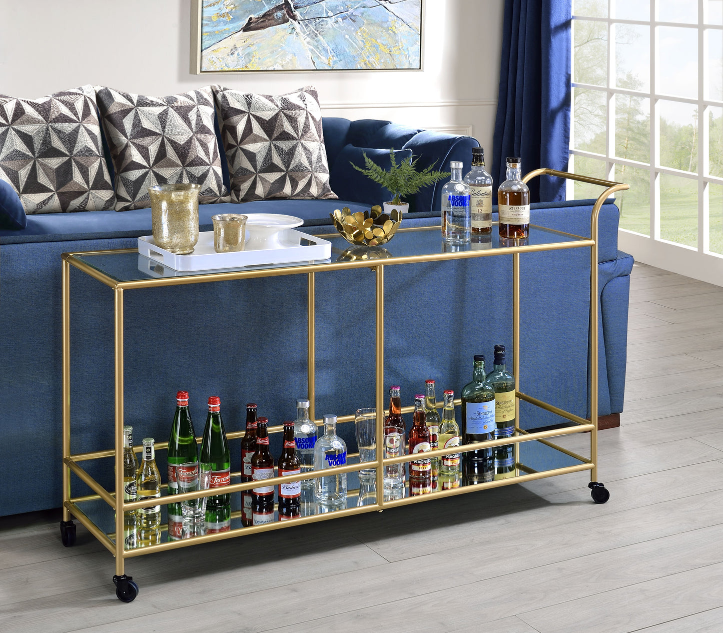 Kenda Clear Glass, Mirrored & Gold Serving Cart - ATL FURNITURE