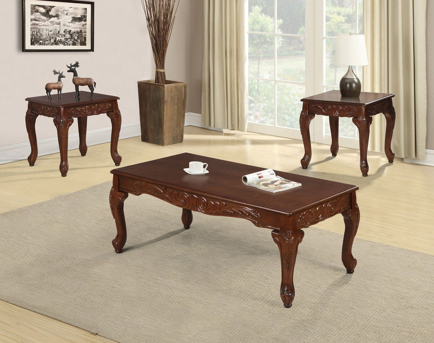 Cherry Coffee Table Set; 3 PCS. SET - ATL FURNITURE