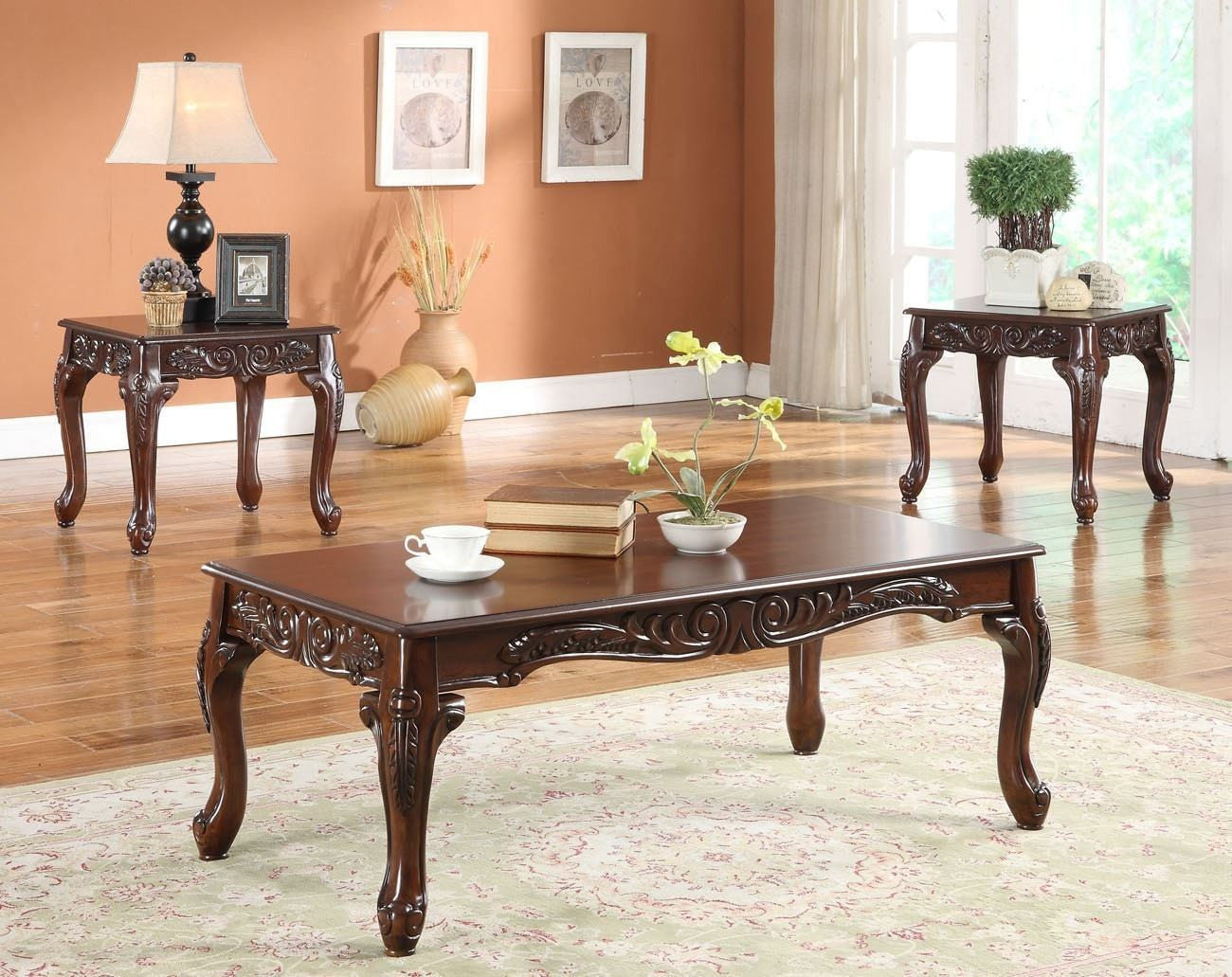 Cherry Coffee Table Set; 3 PCS. SET - ATL FURNITURE