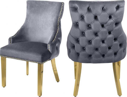 Meridian Furniture - Tuft Velvet Dining Chair In Grey (Set Of 2) - 730Grey-C - ATL FURNITURE